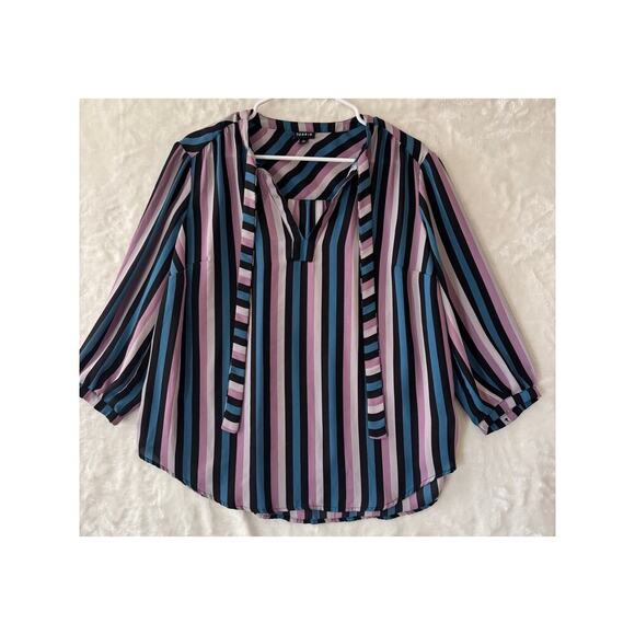Torrid Stripe Tie Neck Blouse 00 Large XL Office Career - Picture 1 of 7